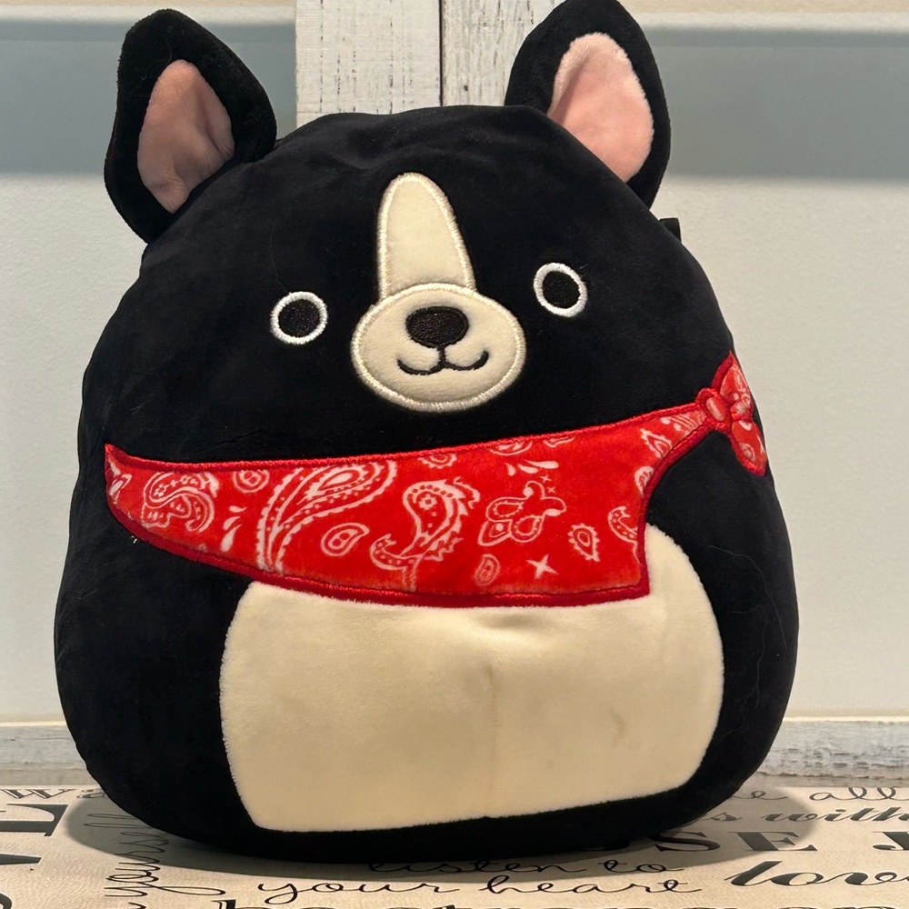 SQUISHMALLOWS Black Dog with Red Bandana Plush Super Soft